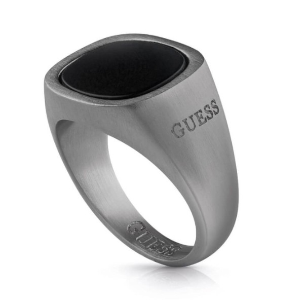 Grey GUESS Ring For Man With Black Stone - MEN'S VECTOR