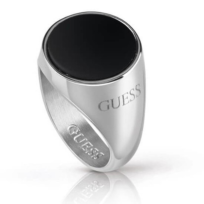 Silver Flat Body Guess Ring For Men With Black Stone Men S Vector